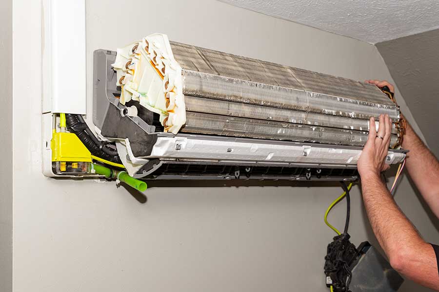 Ductless mini split repair in progress